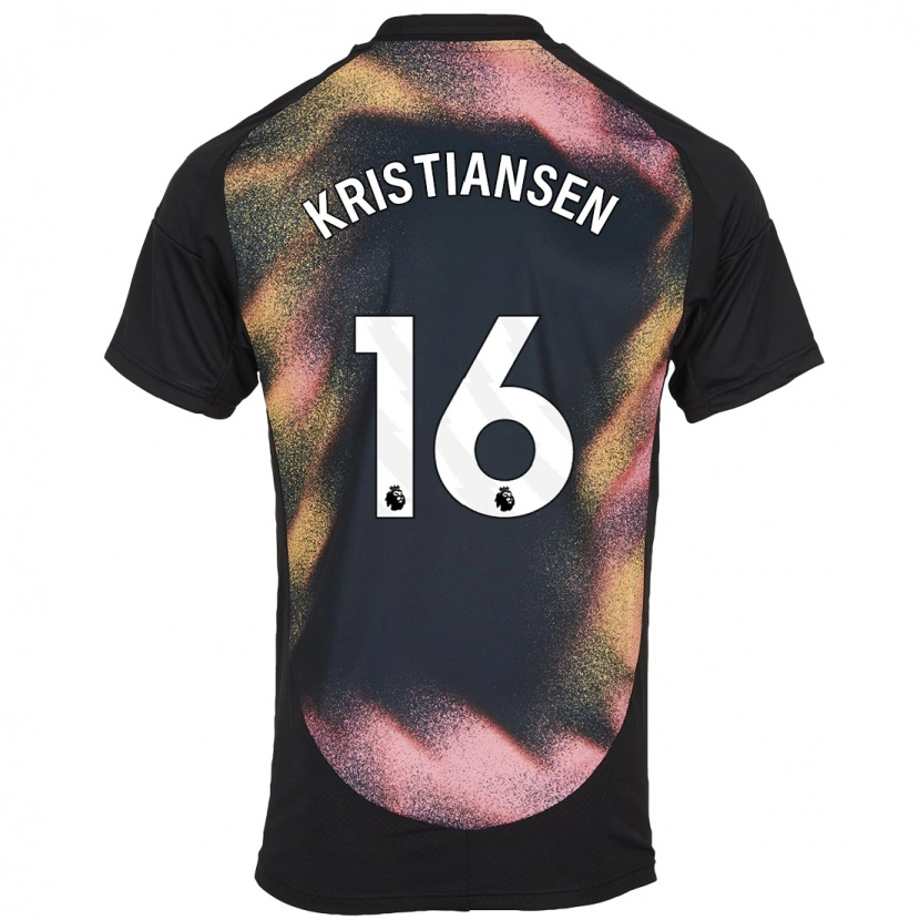 Danxen Børn Victor Kristiansen #16 Sort Hvid Udebane Spillertrøjer 2024/25 Trøje T-Shirt