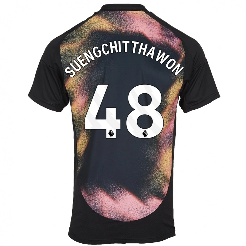 Danxen Børn Thanawat Suengchitthawon #48 Sort Hvid Udebane Spillertrøjer 2024/25 Trøje T-Shirt