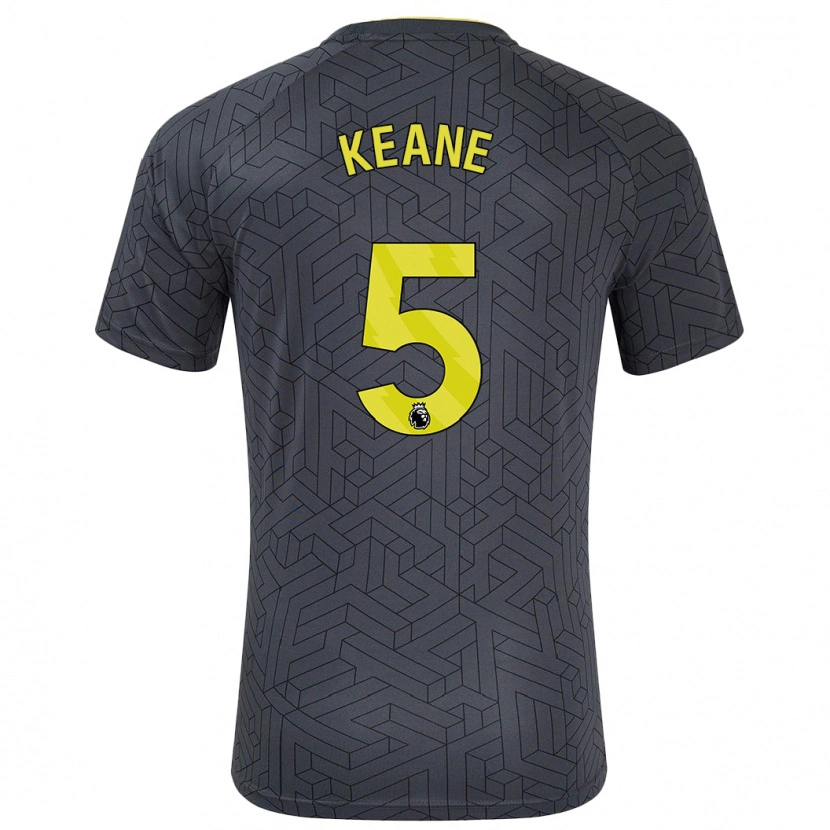 Danxen Børn Michael Keane #5 Sort Gul Udebane Spillertrøjer 2024/25 Trøje T-Shirt