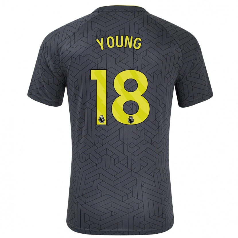 Danxen Børn Ashley Young #18 Sort Gul Udebane Spillertrøjer 2024/25 Trøje T-Shirt