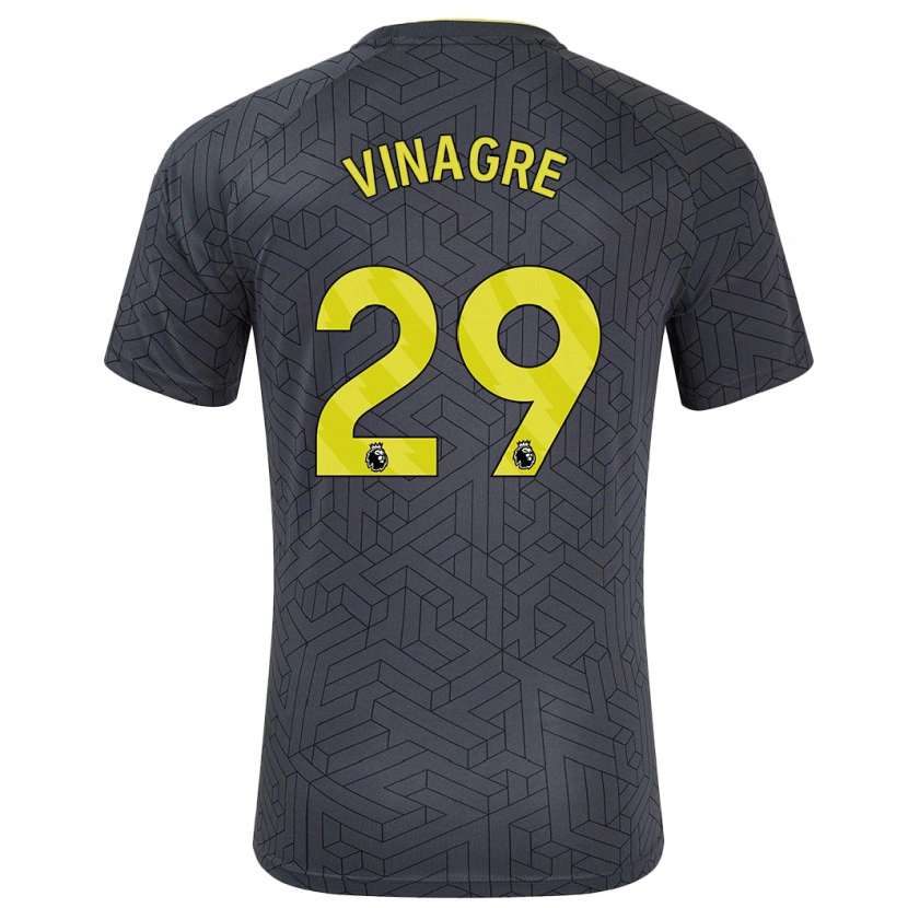 Danxen Børn Ruben Vinagre #29 Sort Gul Udebane Spillertrøjer 2024/25 Trøje T-Shirt