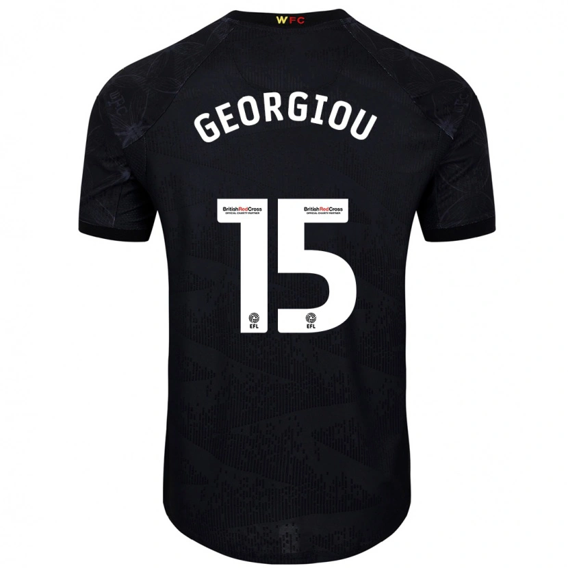 Danxen Børn Andria Georgiou #15 Sort Hvid Udebane Spillertrøjer 2024/25 Trøje T-Shirt