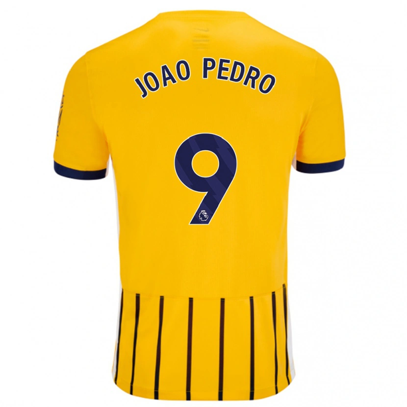 Danxen Børn João Pedro #9 Guldblå ​​Nålestriber Udebane Spillertrøjer 2024/25 Trøje T-Shirt