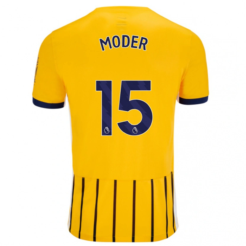 Danxen Børn Jakub Moder #15 Guldblå ​​Nålestriber Udebane Spillertrøjer 2024/25 Trøje T-Shirt