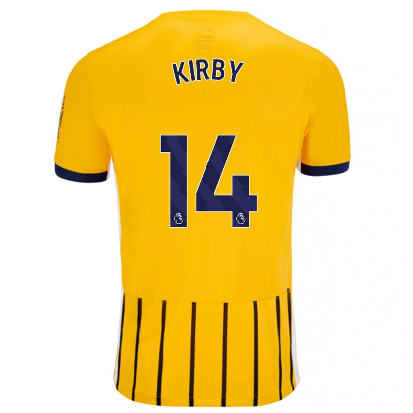 Danxen Børn Fran Kirby #14 Guldblå ​​Nålestriber Udebane Spillertrøjer 2024/25 Trøje T-Shirt