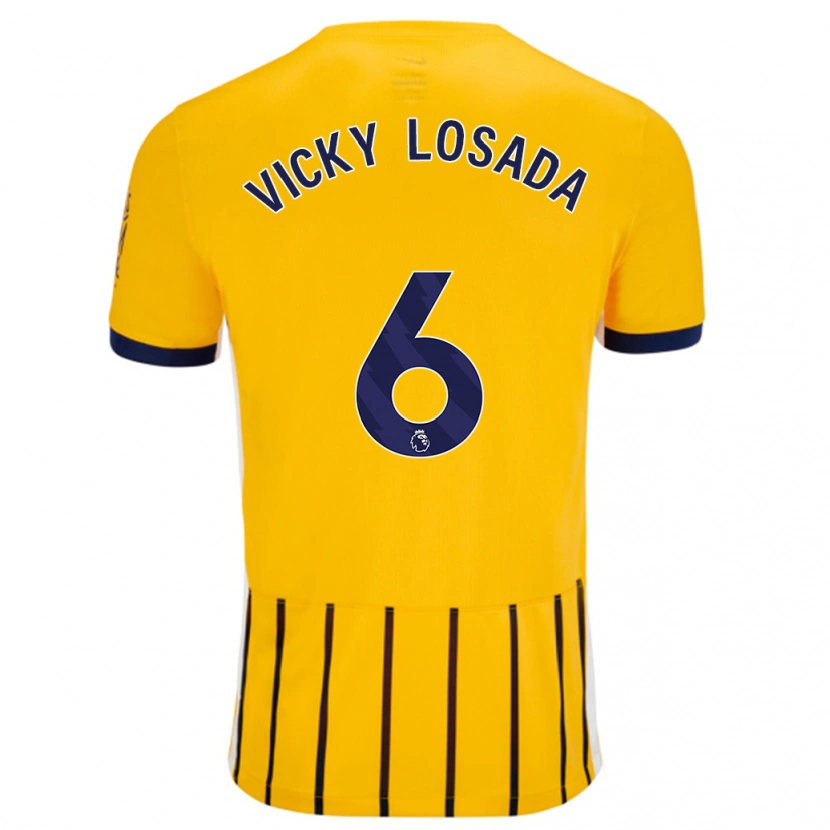 Danxen Børn María Victoria Losada Gómez #6 Guldblå ​​Nålestriber Udebane Spillertrøjer 2024/25 Trøje T-Shirt
