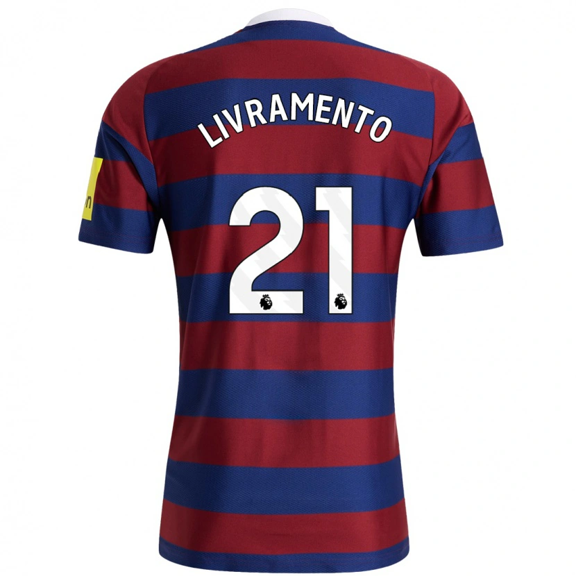 Danxen Børn Tino Livramento #21 Bordeaux Marineblå Udebane Spillertrøjer 2024/25 Trøje T-Shirt