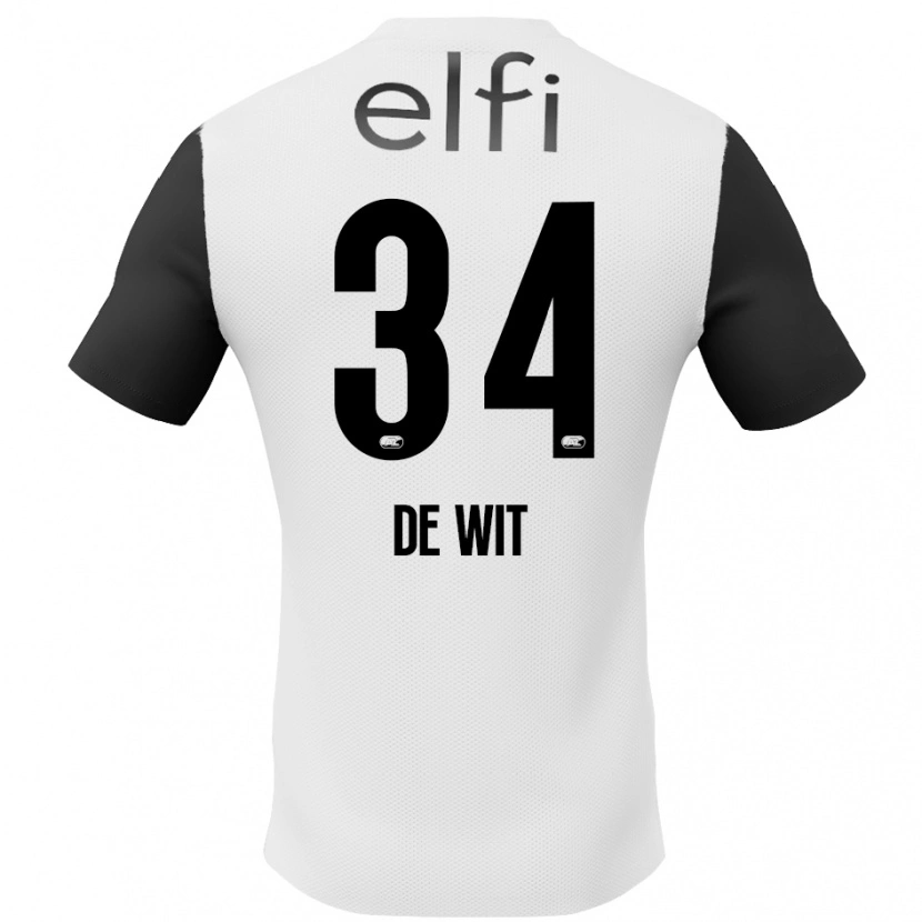Danxen Børn Mees De Wit #34 Hvid Sort Udebane Spillertrøjer 2024/25 Trøje T-Shirt