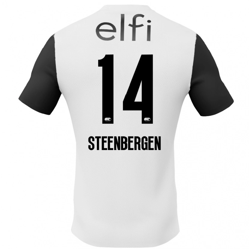 Danxen Børn Thom Steenbergen #14 Hvid Sort Udebane Spillertrøjer 2024/25 Trøje T-Shirt