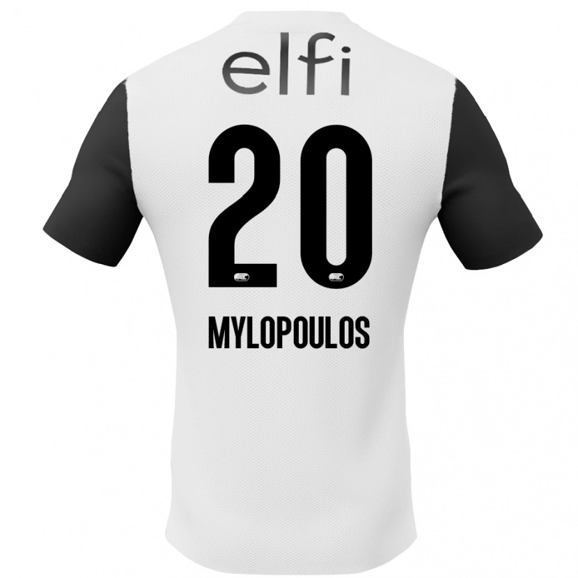 Danxen Børn Marios Mylopoulos #20 Hvid Sort Udebane Spillertrøjer 2024/25 Trøje T-Shirt
