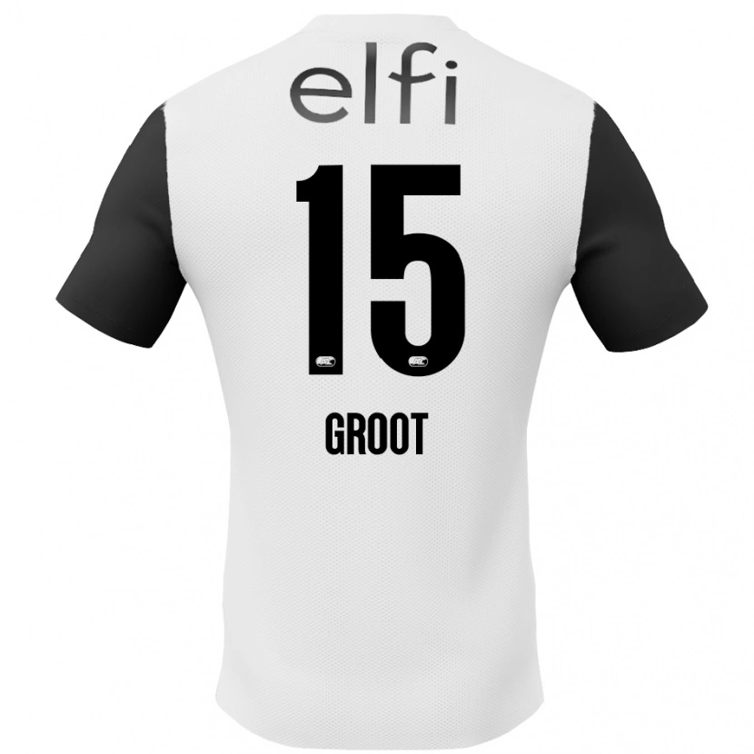 Danxen Børn Pleun Groot #15 Hvid Sort Udebane Spillertrøjer 2024/25 Trøje T-Shirt