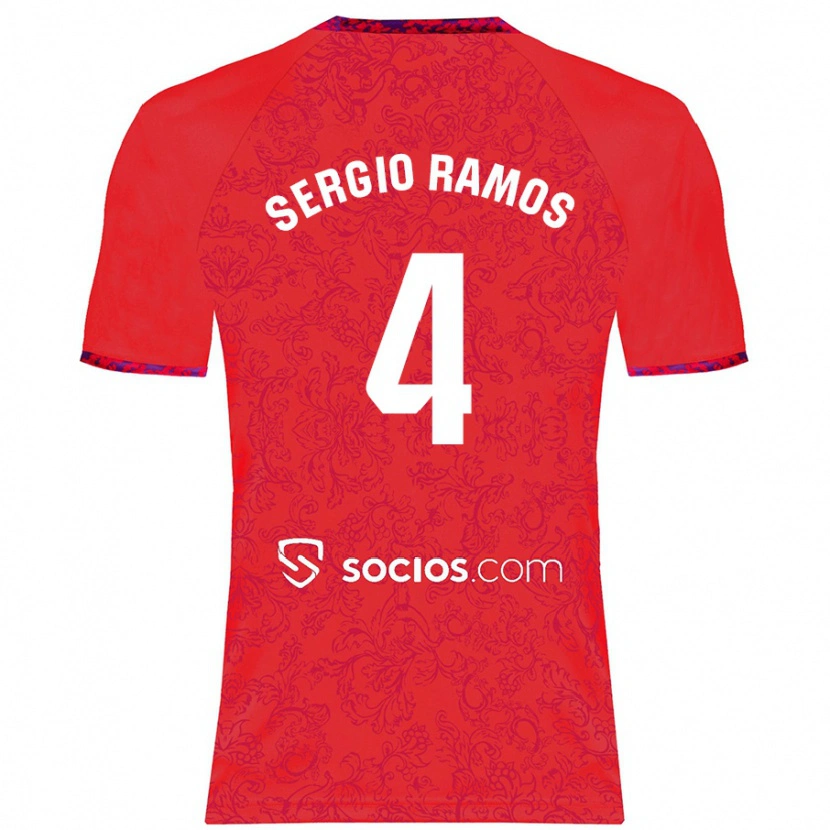 Danxen Børn Sergio Ramos #4 Rød Udebane Spillertrøjer 2024/25 Trøje T-Shirt