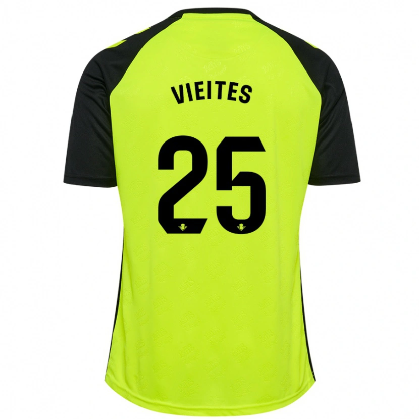 Danxen Børn Fran Vieites #25 Fluorescerende Gul Sort Udebane Spillertrøjer 2024/25 Trøje T-Shirt