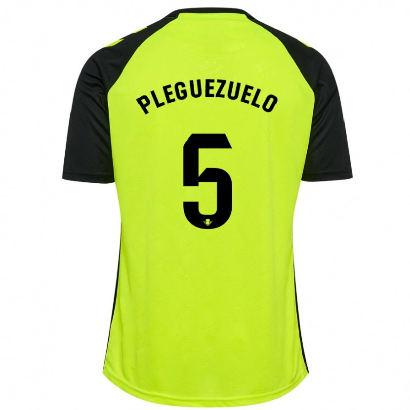 Danxen Børn Xavi Pleguezuelo #5 Fluorescerende Gul Sort Udebane Spillertrøjer 2024/25 Trøje T-Shirt