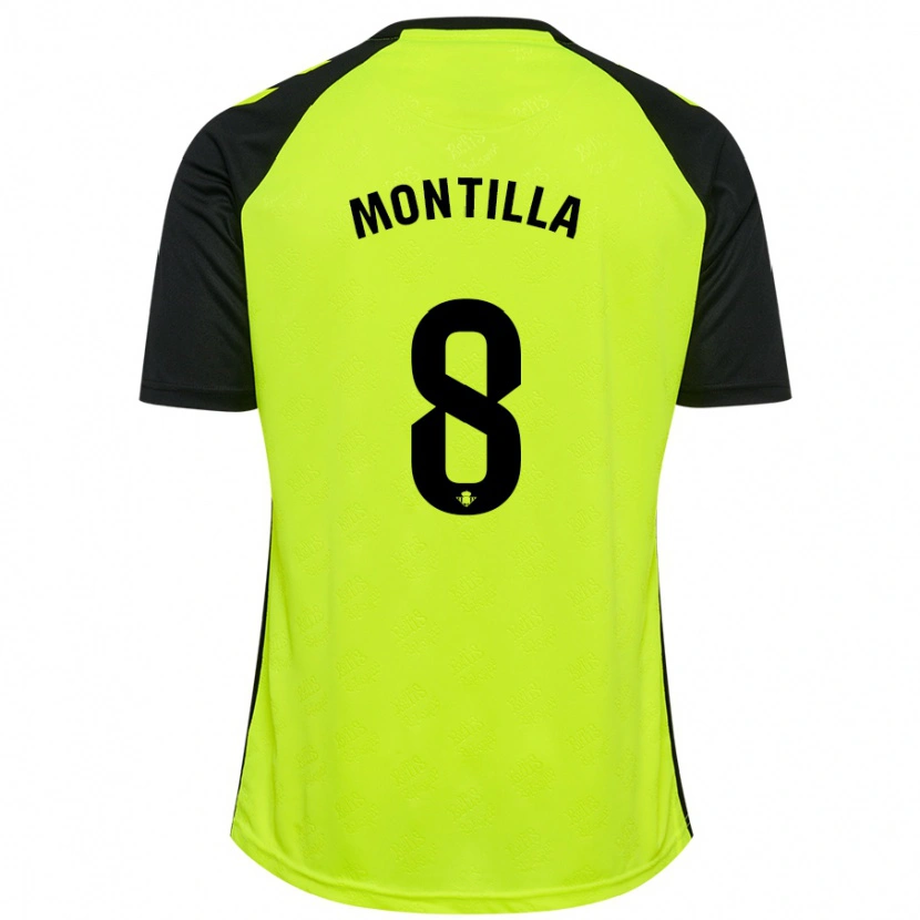 Danxen Børn Natalia Montilla #8 Fluorescerende Gul Sort Udebane Spillertrøjer 2024/25 Trøje T-Shirt