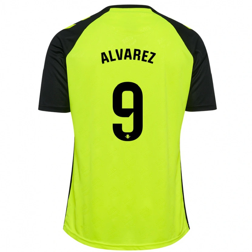 Danxen Børn Carmen Álvarez #9 Fluorescerende Gul Sort Udebane Spillertrøjer 2024/25 Trøje T-Shirt