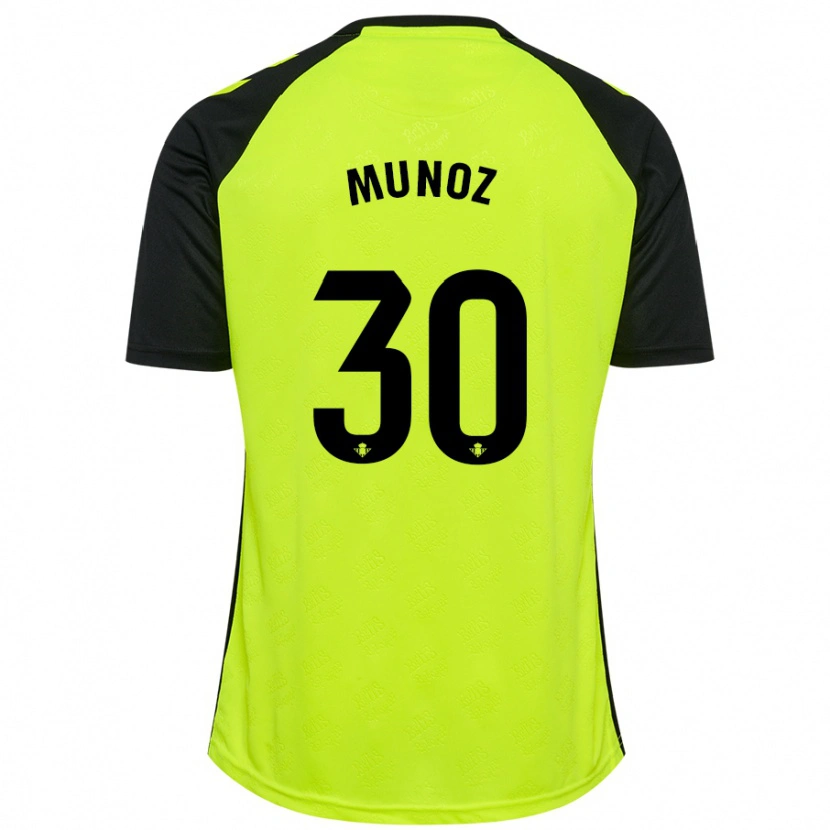 Danxen Børn Blanca Muñoz #30 Fluorescerende Gul Sort Udebane Spillertrøjer 2024/25 Trøje T-Shirt