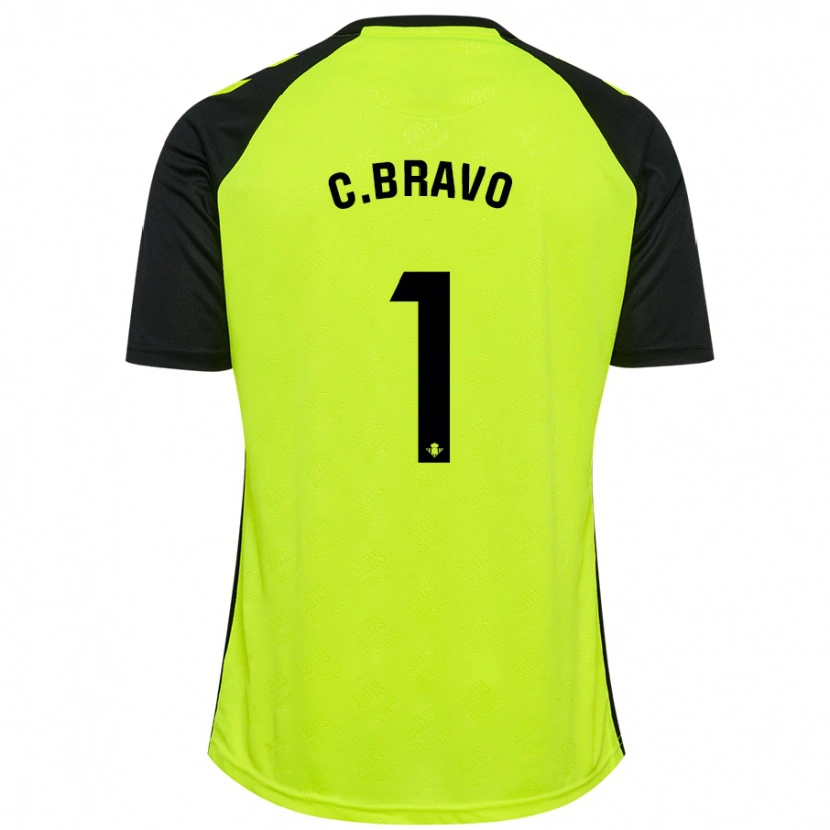 Danxen Børn Claudio Bravo #1 Fluorescerende Gul Sort Udebane Spillertrøjer 2024/25 Trøje T-Shirt