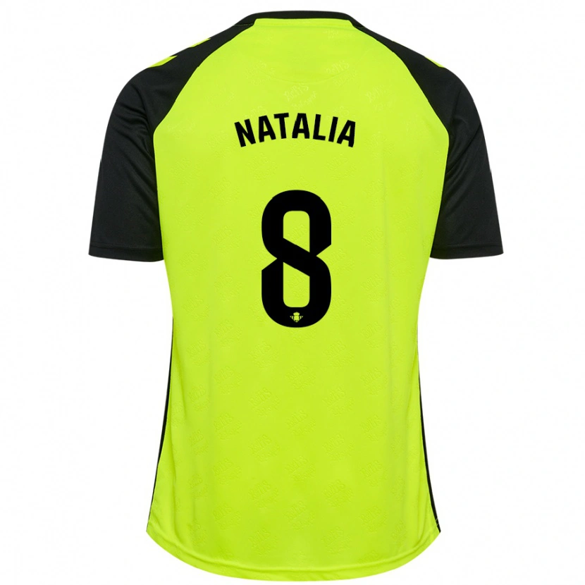 Danxen Børn Natalia Montilla Martinez #8 Fluorescerende Gul Sort Udebane Spillertrøjer 2024/25 Trøje T-Shirt