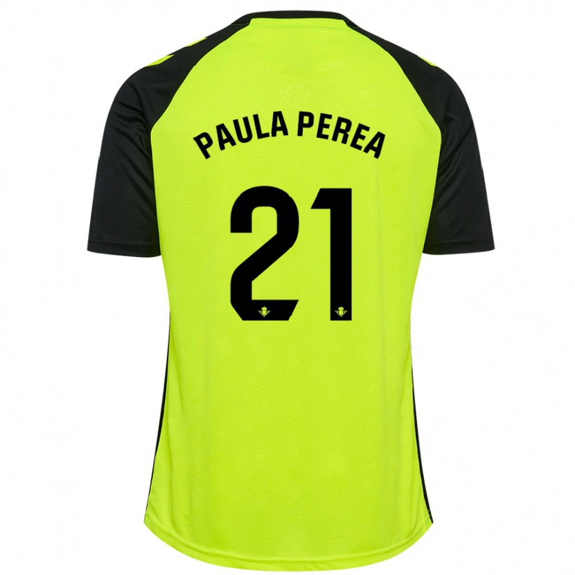 Danxen Børn Paula Perea Ramírez #21 Fluorescerende Gul Sort Udebane Spillertrøjer 2024/25 Trøje T-Shirt
