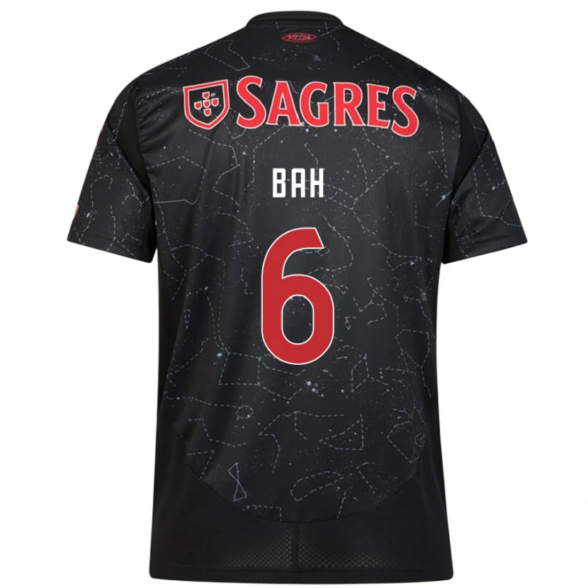 Danxen Børn Alexander Bah #6 Sort Rød Udebane Spillertrøjer 2024/25 Trøje T-Shirt