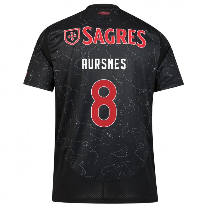 Danxen Børn Fredrik Aursnes #8 Sort Rød Udebane Spillertrøjer 2024/25 Trøje T-Shirt