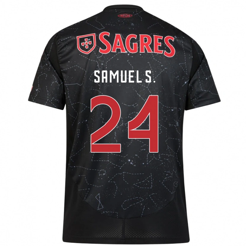 Danxen Børn Samuel Soares #24 Sort Rød Udebane Spillertrøjer 2024/25 Trøje T-Shirt