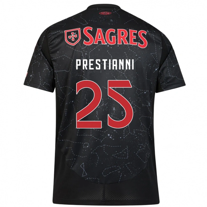 Danxen Børn Gianluca Prestianni #25 Sort Rød Udebane Spillertrøjer 2024/25 Trøje T-Shirt