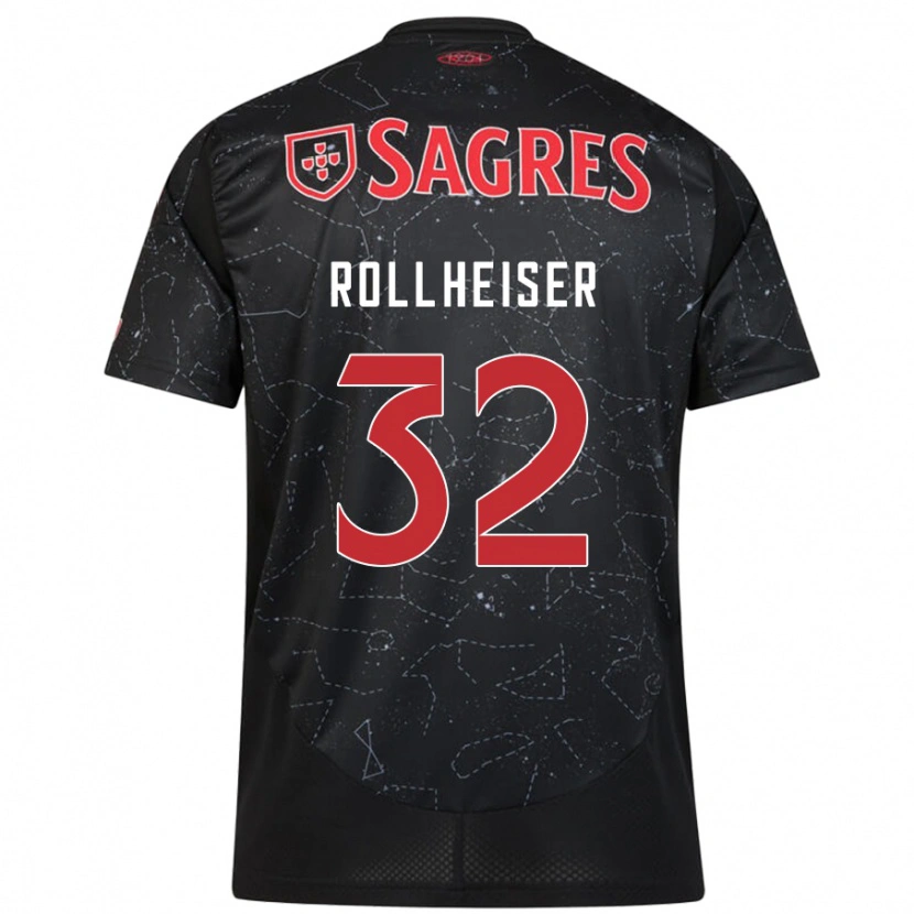 Danxen Børn Benjamín Rollheiser #32 Sort Rød Udebane Spillertrøjer 2024/25 Trøje T-Shirt