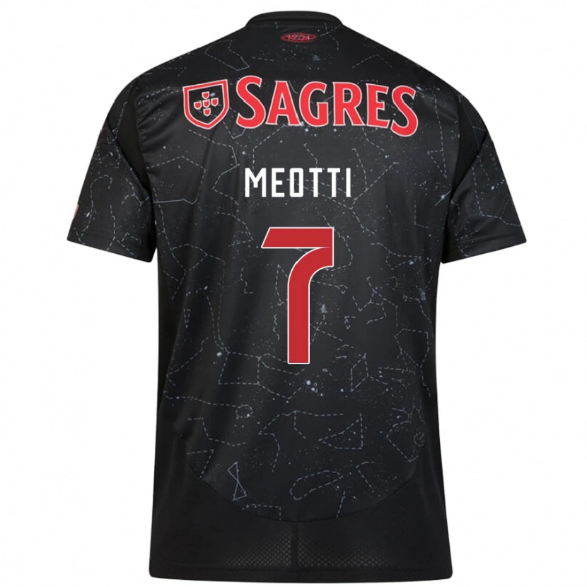 Danxen Børn Carlos Meotti #7 Sort Rød Udebane Spillertrøjer 2024/25 Trøje T-Shirt