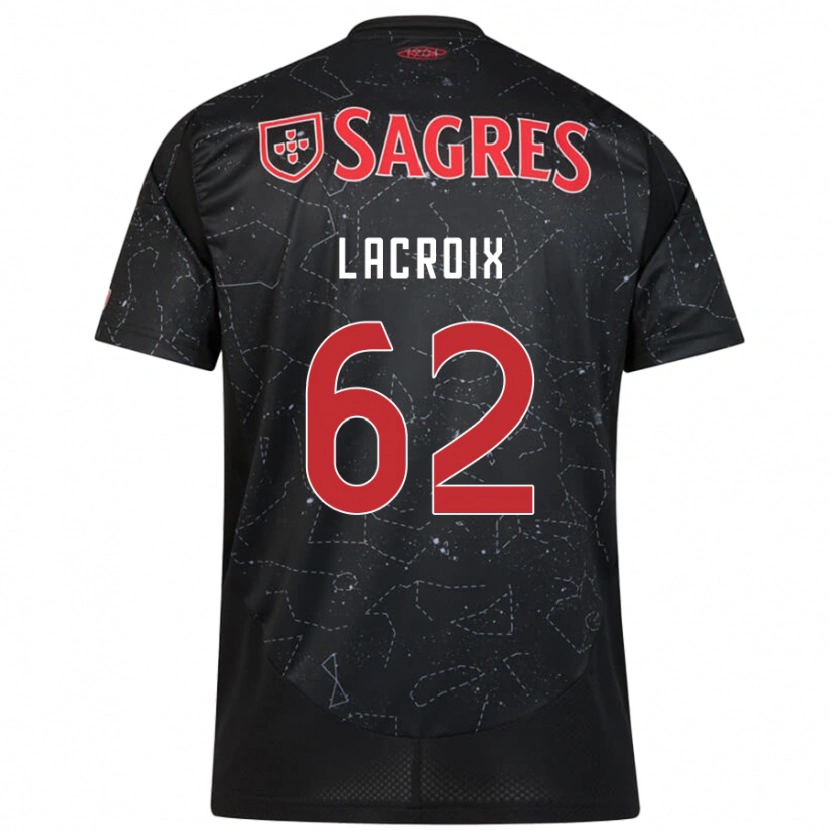 Danxen Børn Lenny Lacroix #62 Sort Rød Udebane Spillertrøjer 2024/25 Trøje T-Shirt
