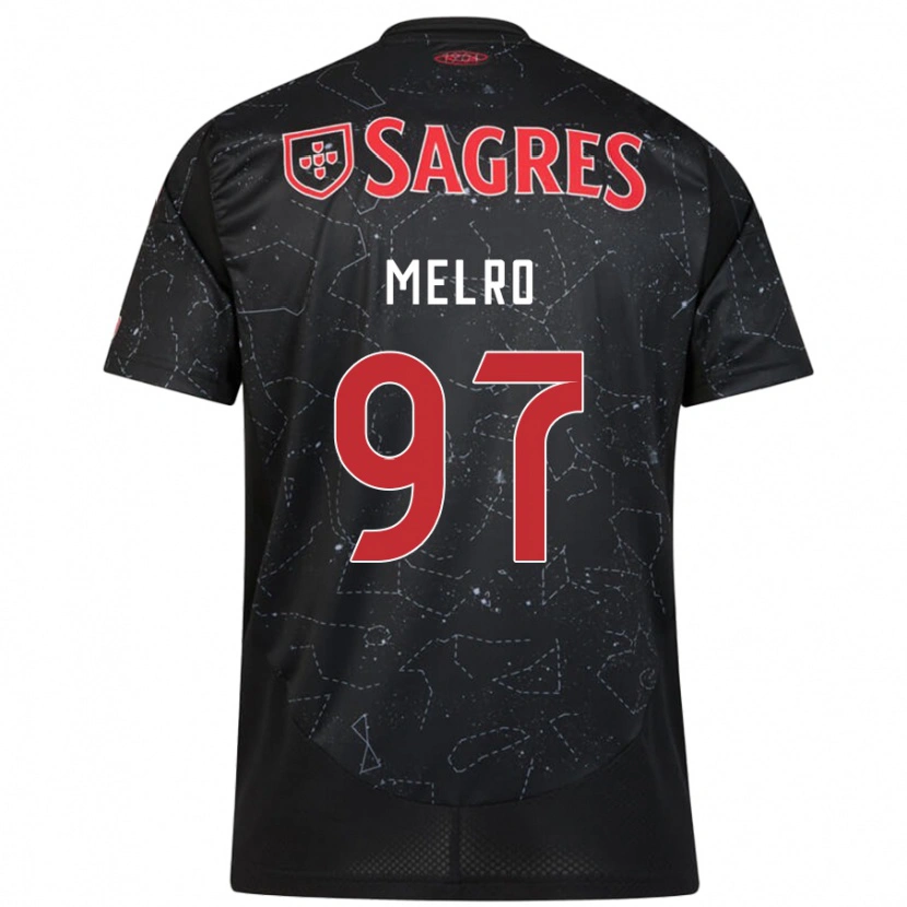 Danxen Børn José Melro #97 Sort Rød Udebane Spillertrøjer 2024/25 Trøje T-Shirt