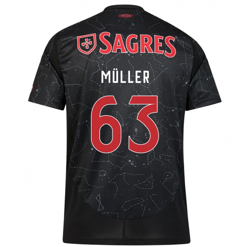 Danxen Børn José Müller #63 Sort Rød Udebane Spillertrøjer 2024/25 Trøje T-Shirt