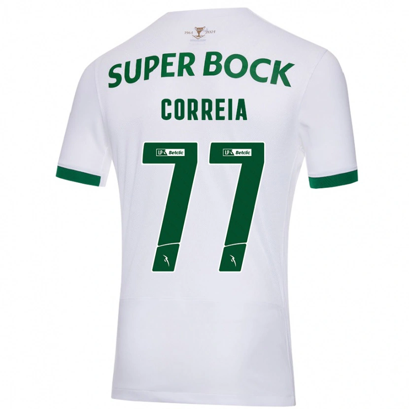 Danxen Børn Alícia Correia #77 Hvid Grøn Udebane Spillertrøjer 2024/25 Trøje T-Shirt