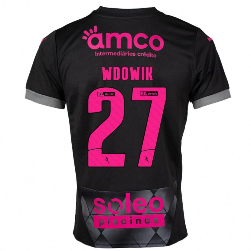 Danxen Børn Bartlomiej Wdowik #27 Sort Pink Udebane Spillertrøjer 2024/25 Trøje T-Shirt