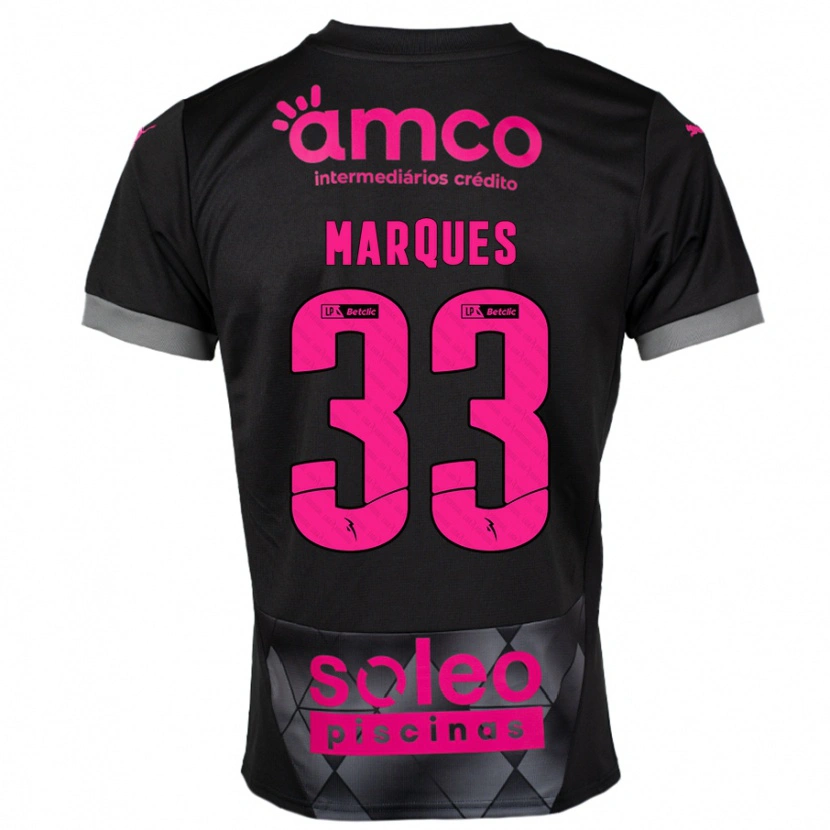 Danxen Børn João Marques #33 Sort Pink Udebane Spillertrøjer 2024/25 Trøje T-Shirt
