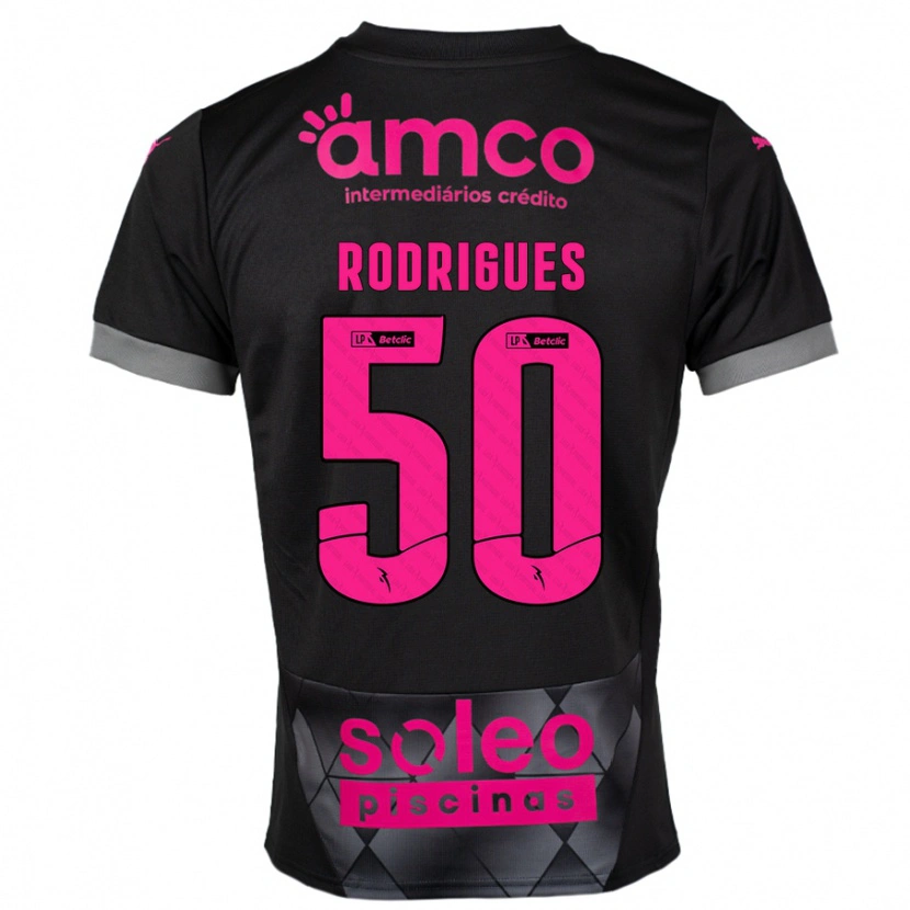 Danxen Børn Diego Rodrigues #50 Sort Pink Udebane Spillertrøjer 2024/25 Trøje T-Shirt