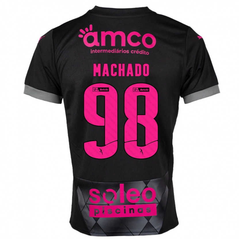 Danxen Børn Gonçalo Machado #98 Sort Pink Udebane Spillertrøjer 2024/25 Trøje T-Shirt