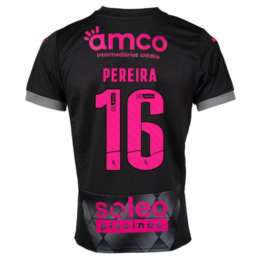 Danxen Børn Catarina Pereira #16 Sort Pink Udebane Spillertrøjer 2024/25 Trøje T-Shirt
