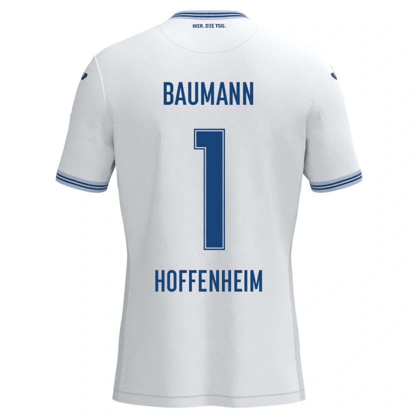 Danxen Børn Oliver Baumann #1 Hvid Blå Udebane Spillertrøjer 2024/25 Trøje T-Shirt