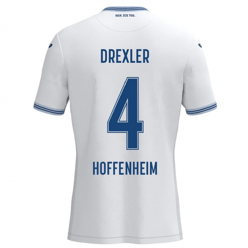 Danxen Børn Tim Drexler #4 Hvid Blå Udebane Spillertrøjer 2024/25 Trøje T-Shirt