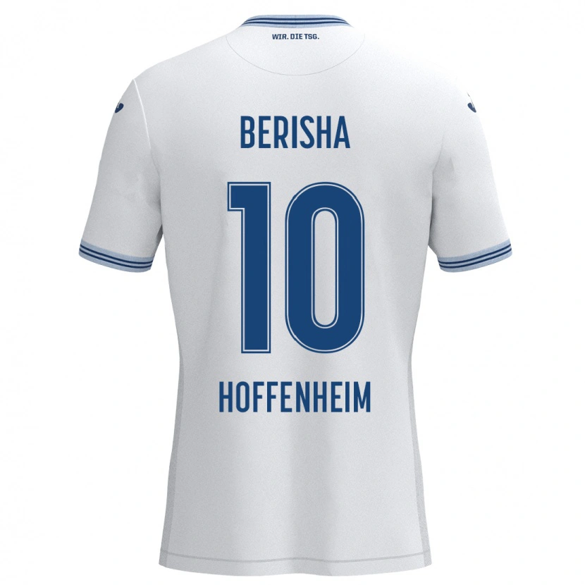 Danxen Børn Mergim Berisha #10 Hvid Blå Udebane Spillertrøjer 2024/25 Trøje T-Shirt