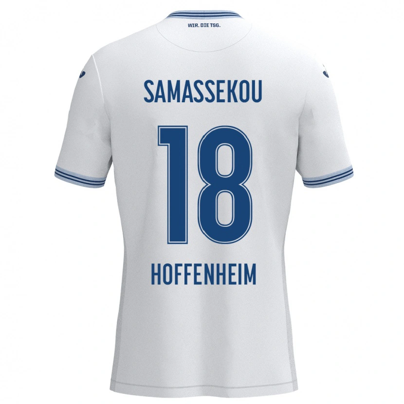 Danxen Børn Diadié Samassékou #18 Hvid Blå Udebane Spillertrøjer 2024/25 Trøje T-Shirt