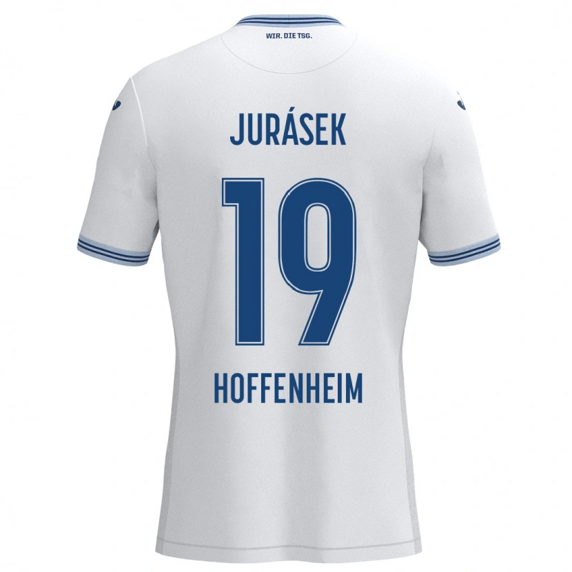 Danxen Børn David Jurásek #19 Hvid Blå Udebane Spillertrøjer 2024/25 Trøje T-Shirt