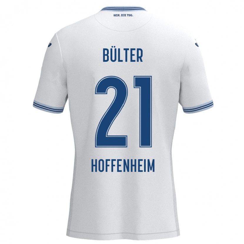 Danxen Børn Marius Bülter #21 Hvid Blå Udebane Spillertrøjer 2024/25 Trøje T-Shirt