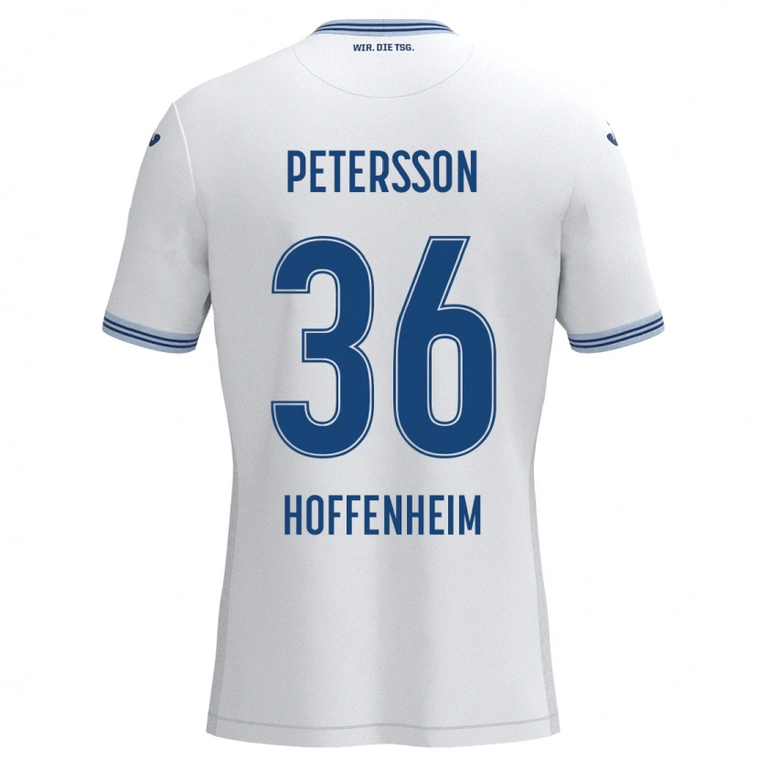 Danxen Børn Lúkas Petersson #36 Hvid Blå Udebane Spillertrøjer 2024/25 Trøje T-Shirt