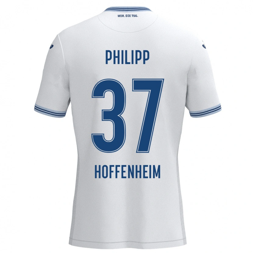 Danxen Børn Luca Philipp #37 Hvid Blå Udebane Spillertrøjer 2024/25 Trøje T-Shirt