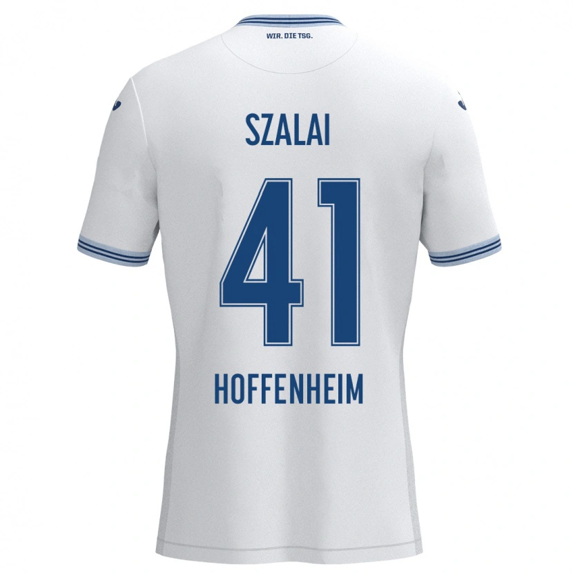 Danxen Børn Attila Szalai #41 Hvid Blå Udebane Spillertrøjer 2024/25 Trøje T-Shirt