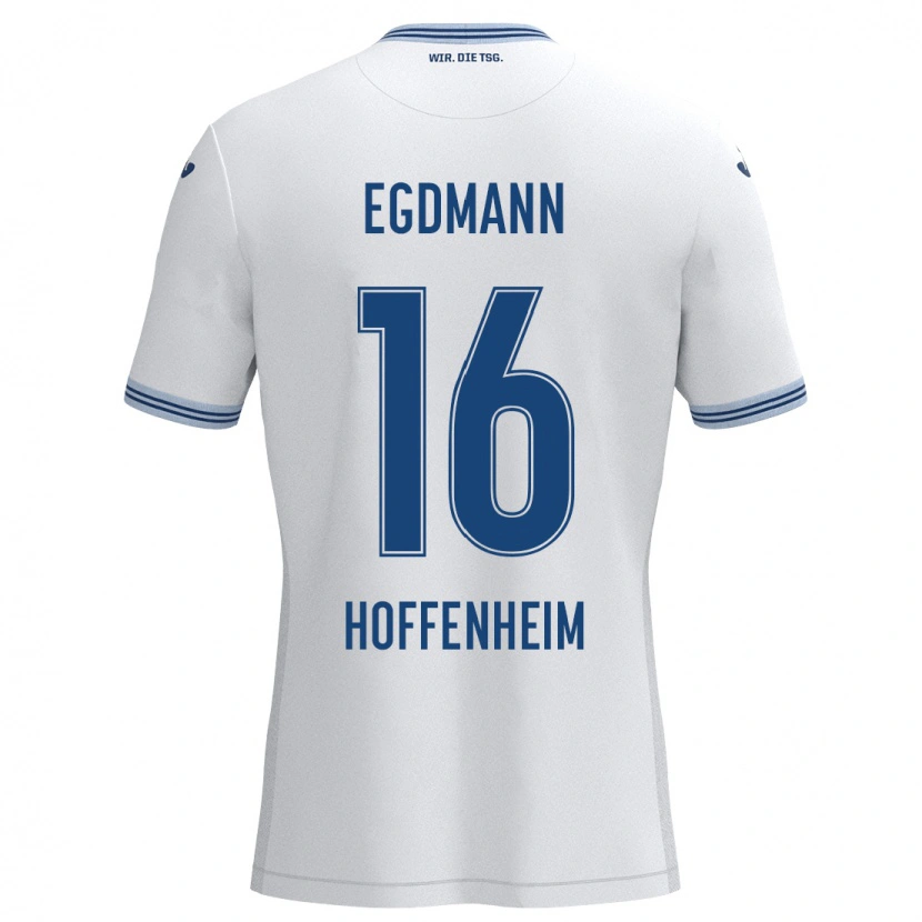 Danxen Børn Mika Egdmann #16 Hvid Blå Udebane Spillertrøjer 2024/25 Trøje T-Shirt