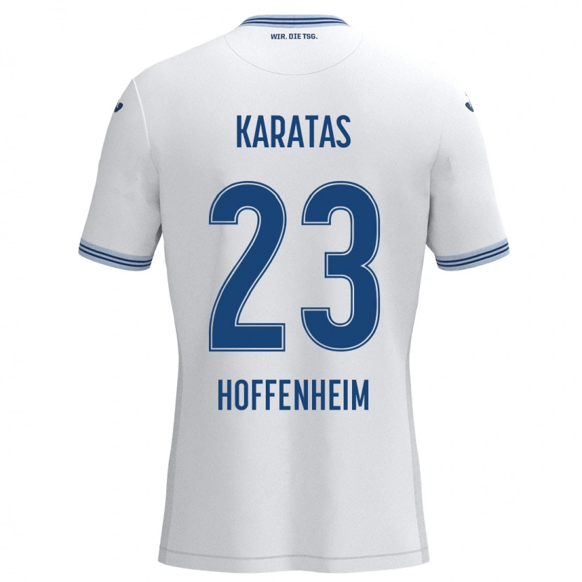 Danxen Børn Can Karatas #23 Hvid Blå Udebane Spillertrøjer 2024/25 Trøje T-Shirt